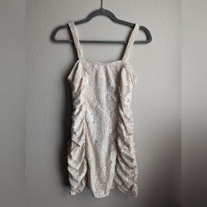 Majorelle Revolve Winston dress in chai lace floral party evening beige small